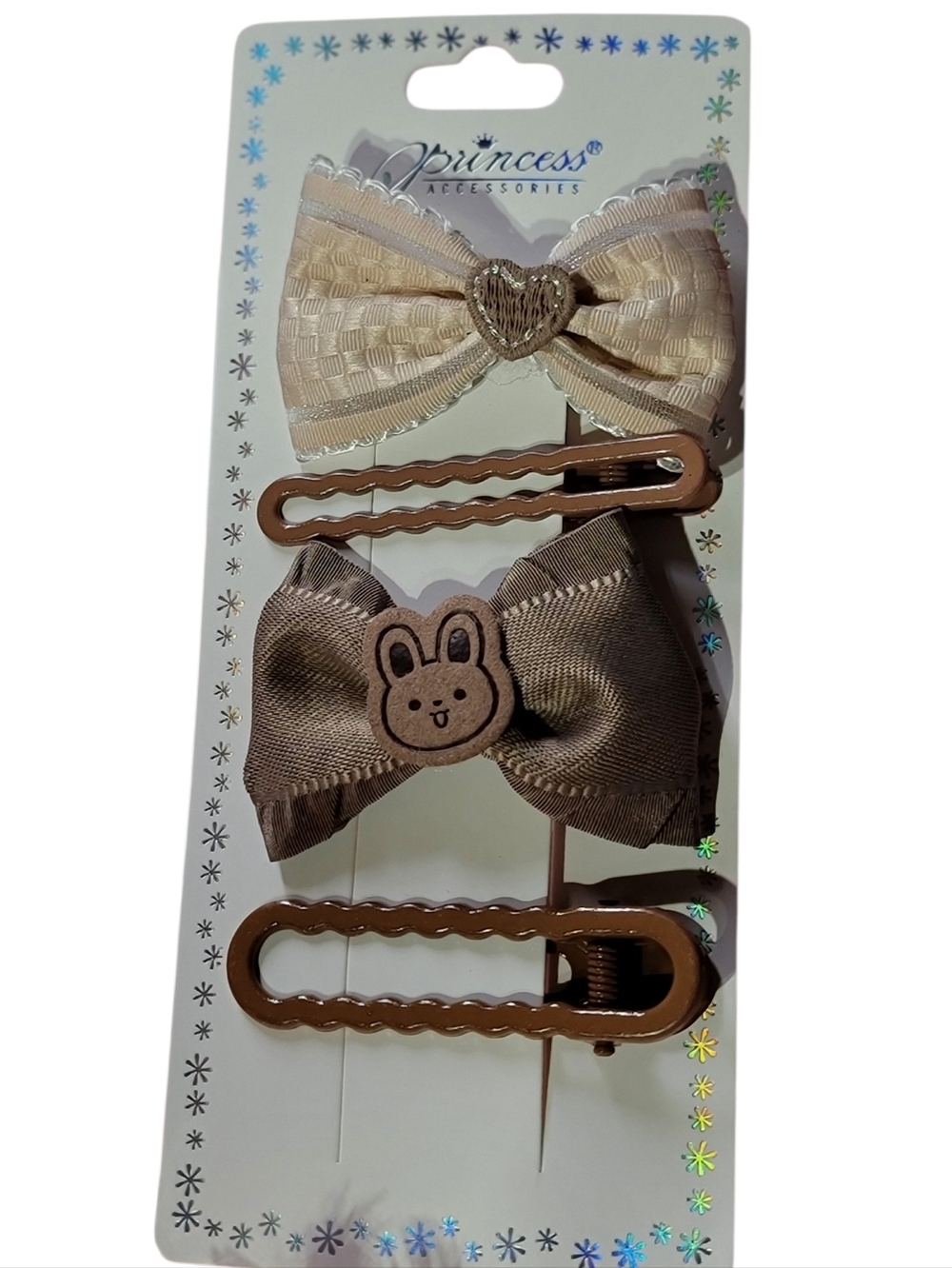 Beige and Brown Bow Hair Clips - 4-Pack
